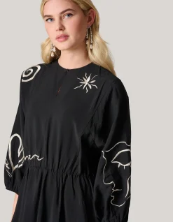 Embroidery Mini Jurk Zwart