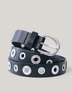 Eyelet Strass Riem Zwart