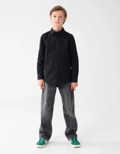 Flock Print Overhemd Zwart