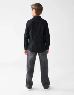 Flock Print Overhemd Zwart