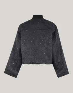 Flower Embellished Bomber Zwart