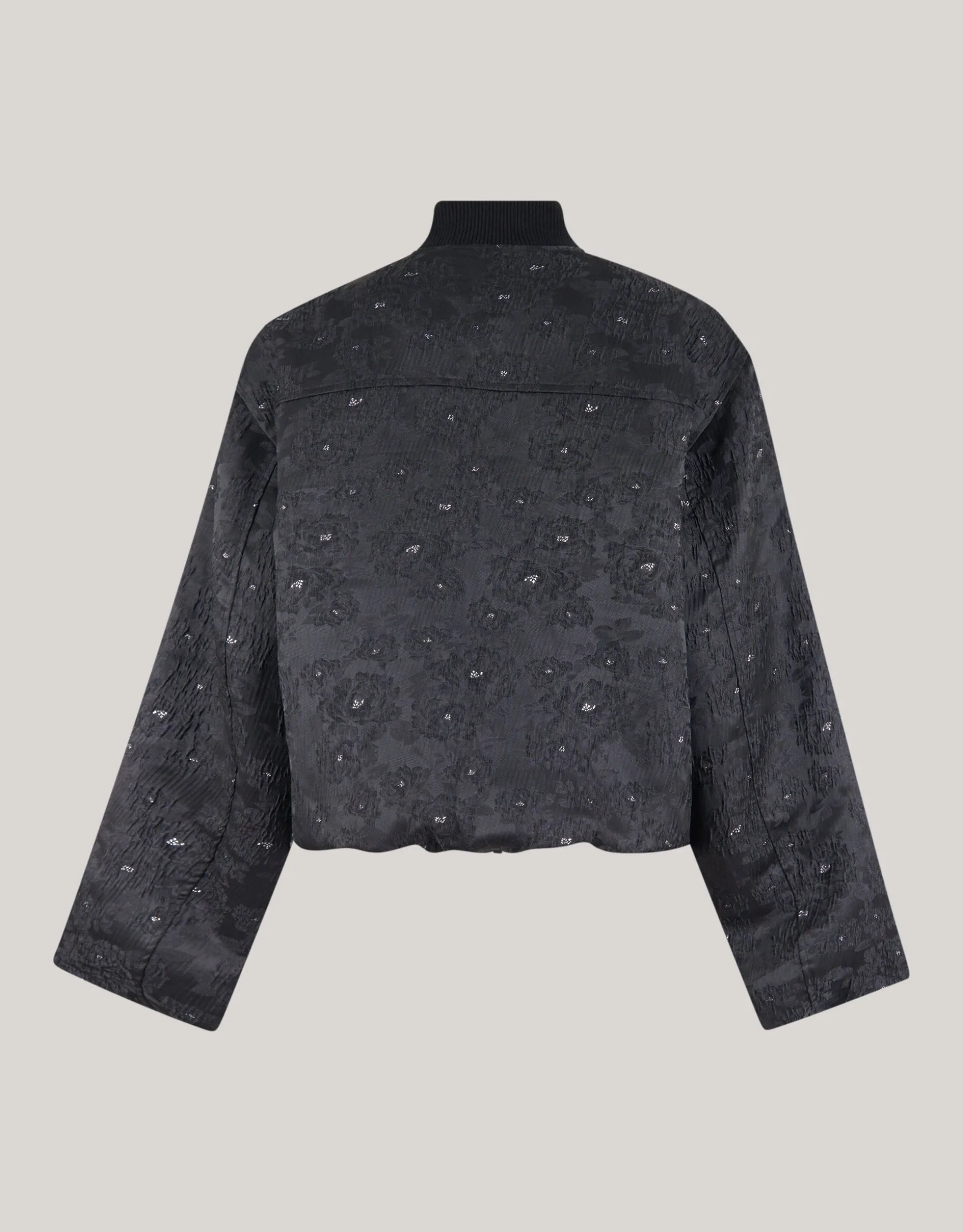Flower Embellished Bomber Zwart
