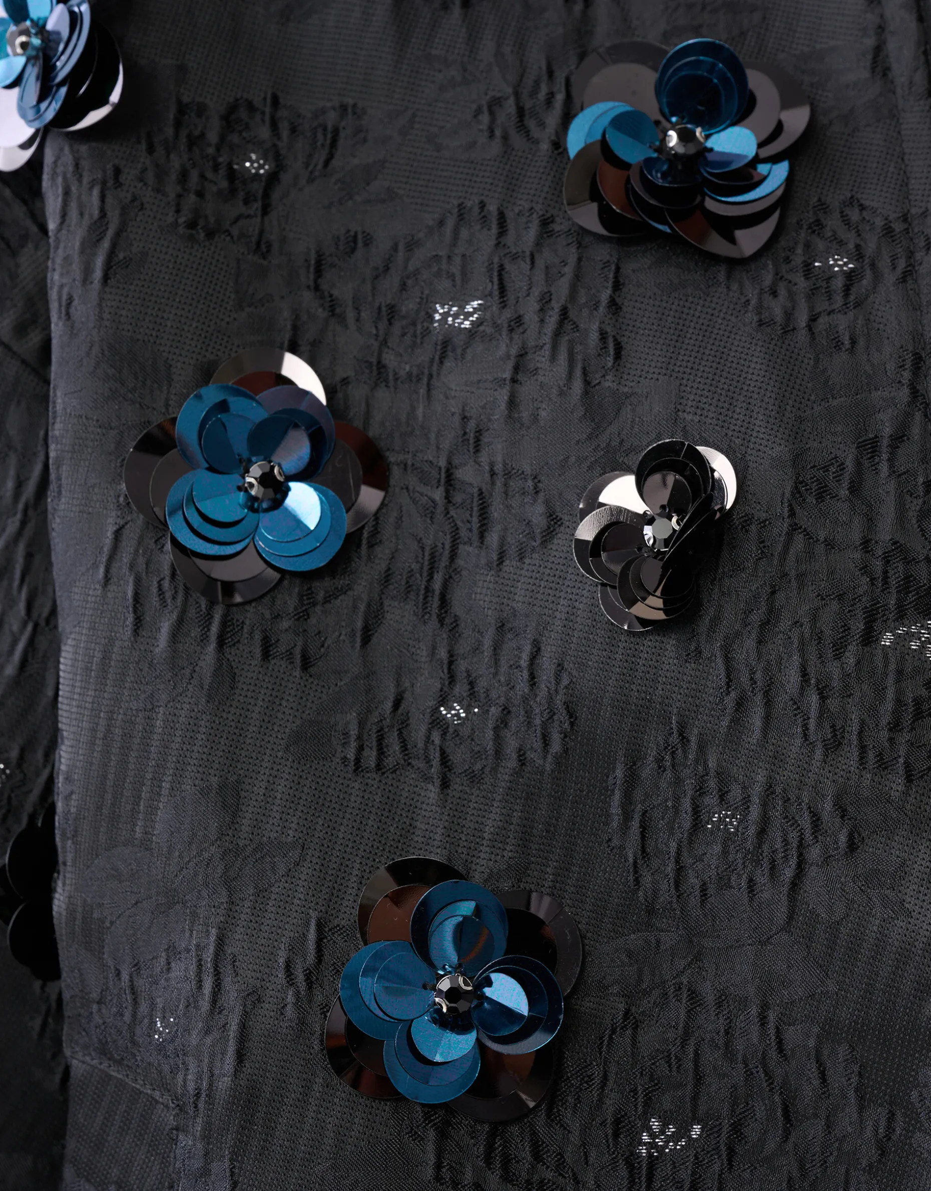 Flower Embellished Bomber Zwart