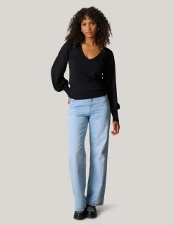 Gebreide V-hals Trui Zwart