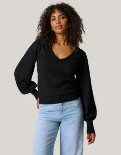 Gebreide V-hals Trui Zwart