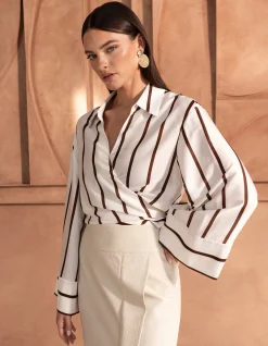 Gestreepte Overslag Blouse Wit By Mieke