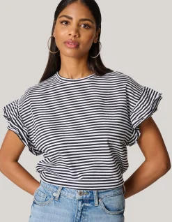 Gestreepte Ruffle Top Zwart/Wit