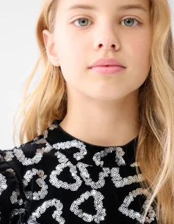 Glitter Heart Top Zwart