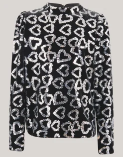Glitter Heart Top Zwart