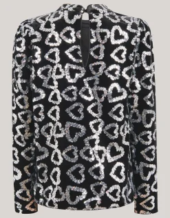 Glitter Heart Top Zwart