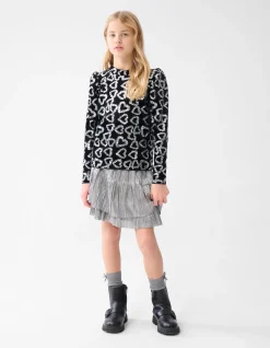 Glitter Heart Top Zwart