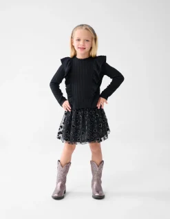 Glitter Mesh Rok Zwart