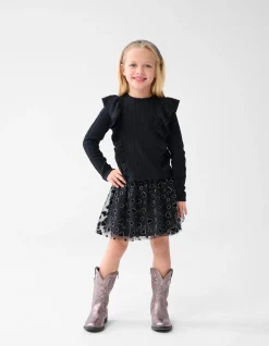 Glitter Mesh Rok Zwart