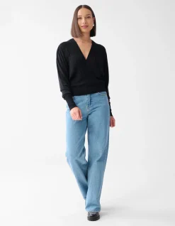 Glitter Overslag Trui Zwart