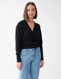 Glitter Overslag Trui Zwart