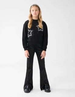 Glitter Split Flared Legging Zwart