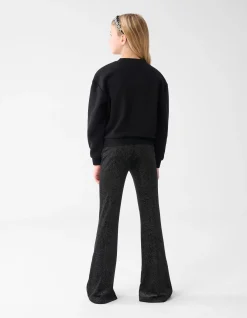 Glitter Split Flared Legging Zwart