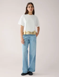 Goud Detail T-shirt Gebroken Wit By Mieke
