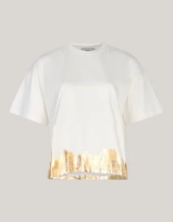 Goud Detail T-shirt Gebroken Wit By Mieke