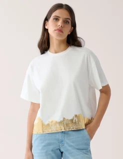 Goud Detail T-shirt Gebroken Wit By Mieke