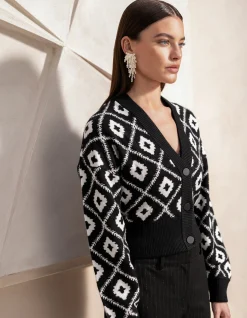 Grafisch Cropped Vest Zwart By Mieke