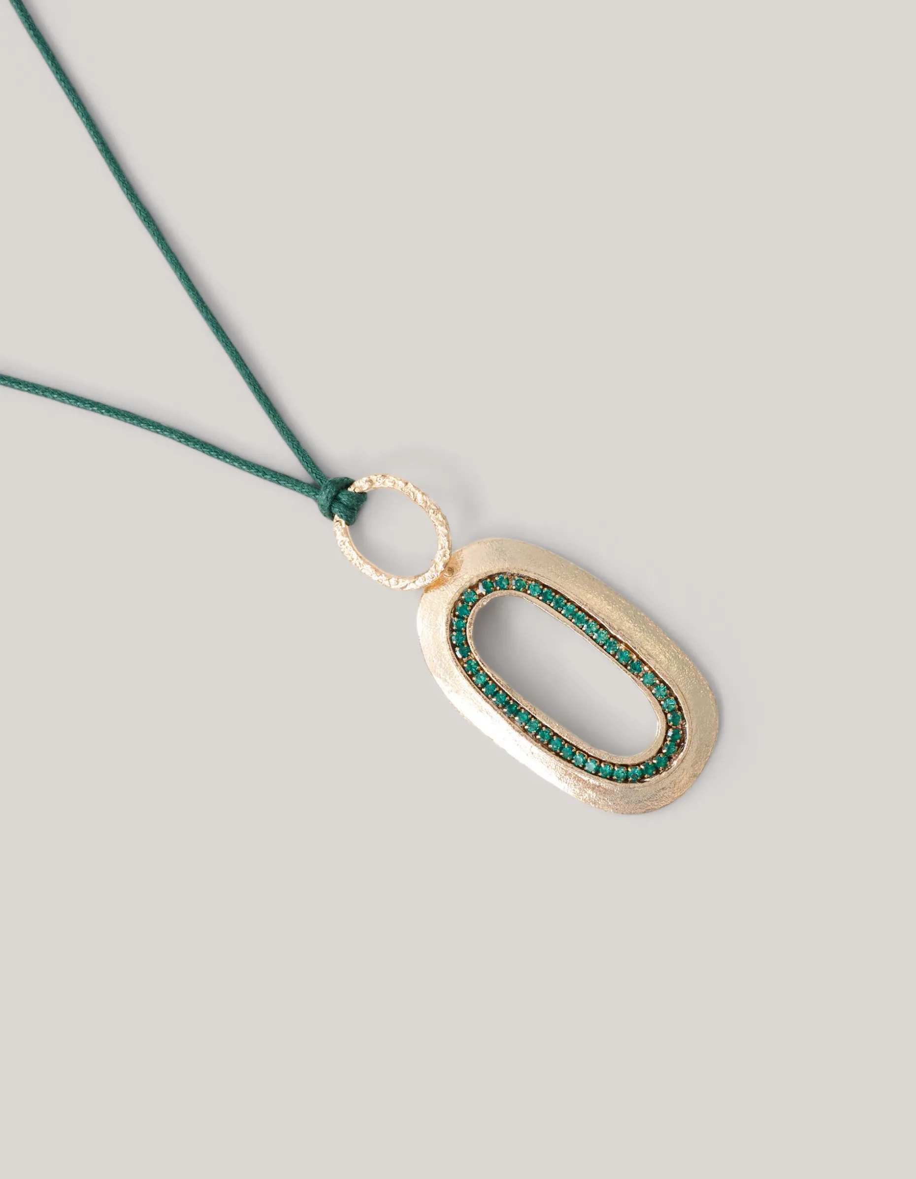 Hammered Oval Strass Ketting Goud By Mieke