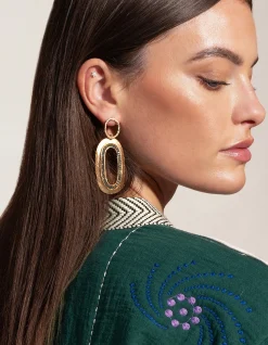 Hammered Oval Strass Oorbellen Goud By Mieke