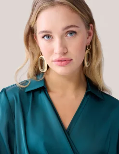 Hammered Oval Strass Oorbellen Goud By Mieke