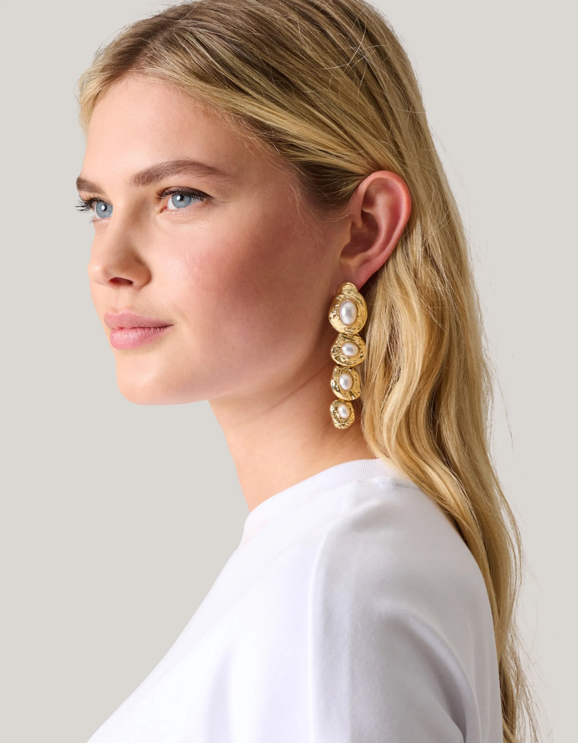 Hammered Parel Oorbellen Goud