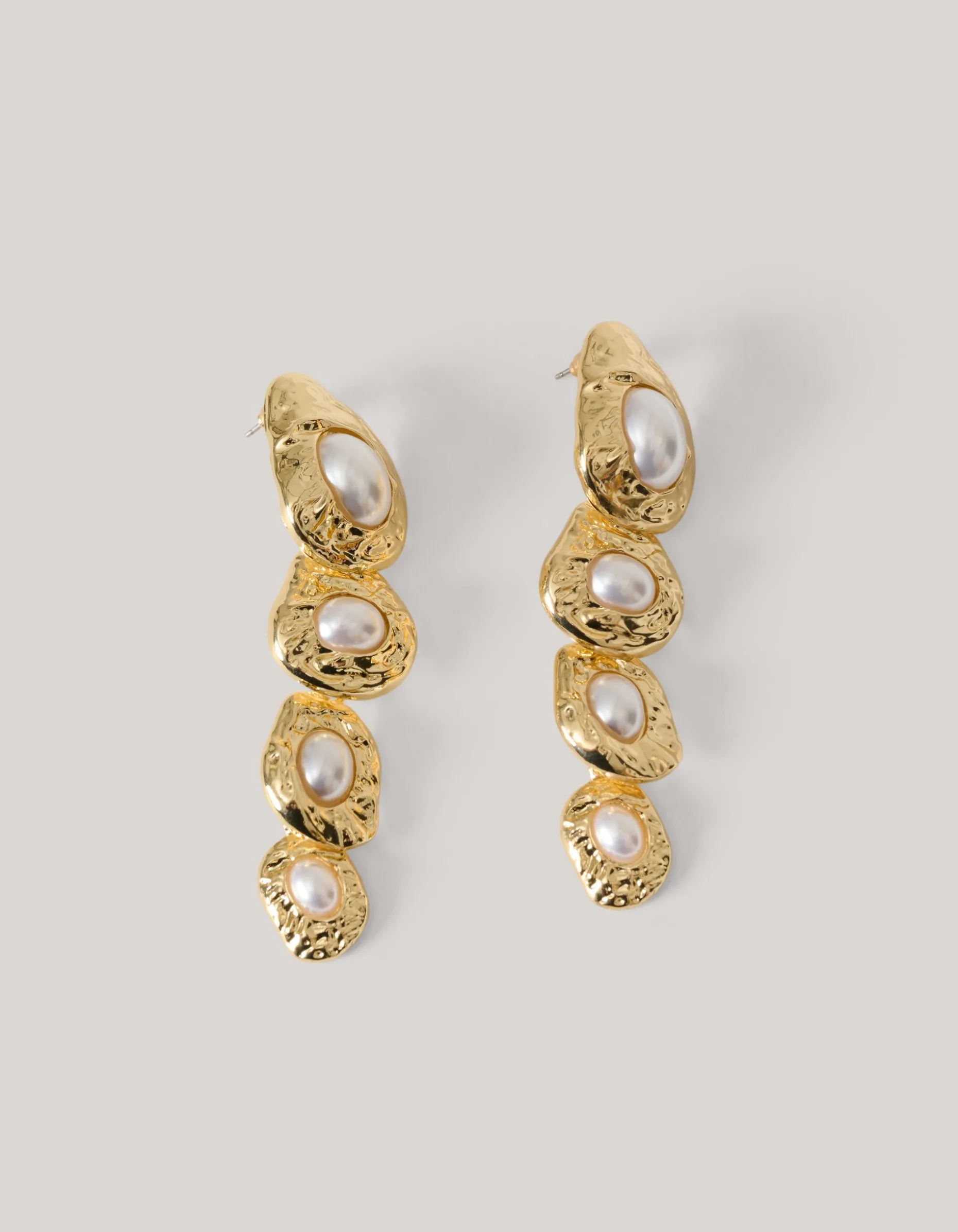 Hammered Parel Oorbellen Goud