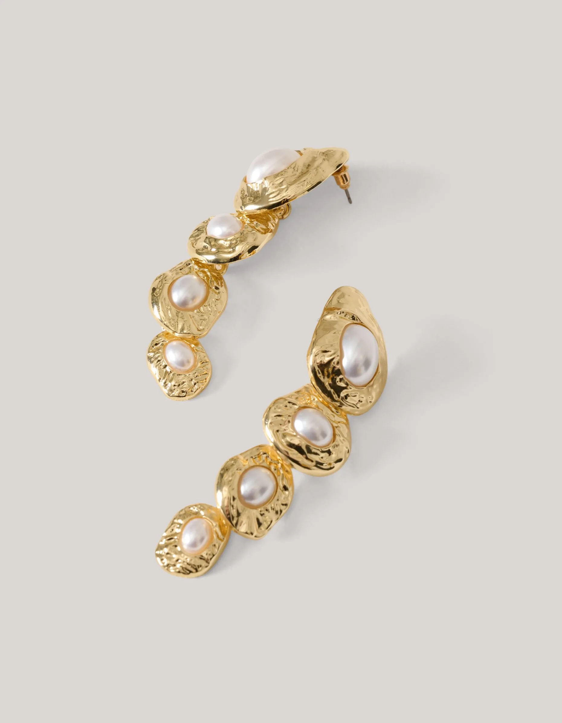 Hammered Parel Oorbellen Goud