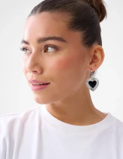 Heart Oorbellen Zilver/Zwart