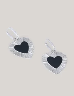 Heart Oorbellen Zilver/Zwart