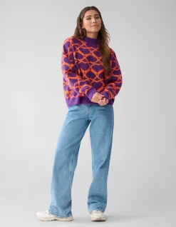 Heart Printed Dames Trui Paars By Furmey