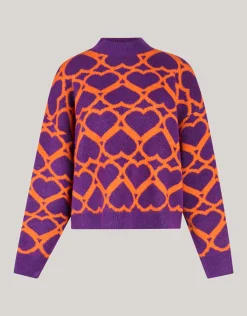 Heart Printed Dames Trui Paars By Furmey