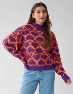 Heart Printed Dames Trui Paars By Furmey