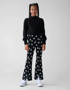 Heart Printed Flared Legging Zwart