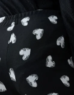 Heart Printed Flared Legging Zwart