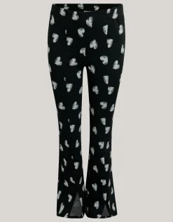 Heart Printed Flared Legging Zwart