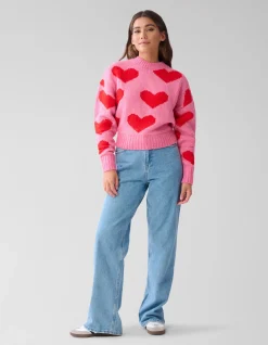 Heart Printed Gebreide Trui Roze