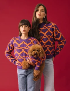 Heart Printed Meisjes Trui Paars By Furmey