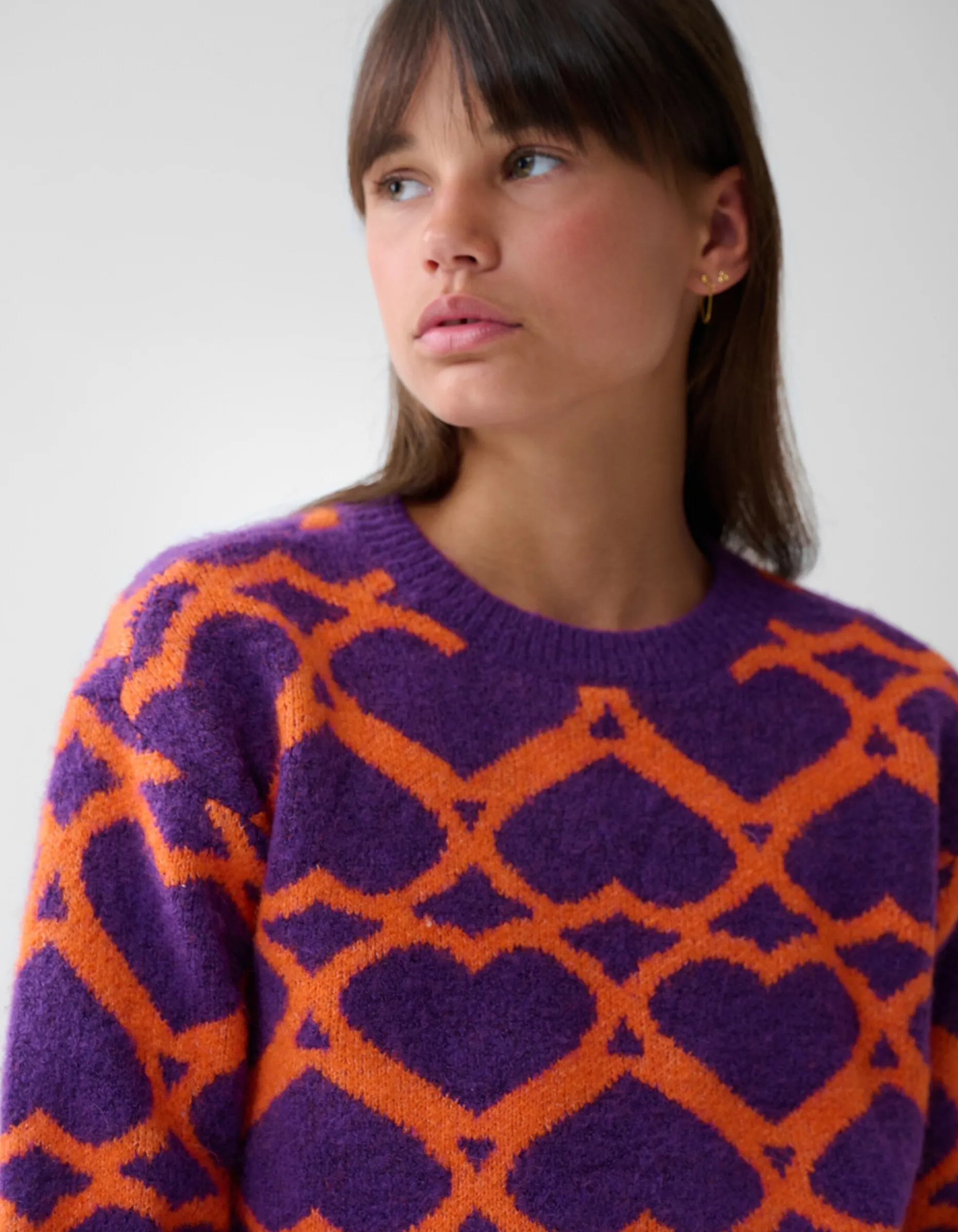 Heart Printed Meisjes Trui Paars By Furmey