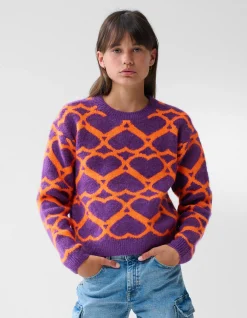 Heart Printed Meisjes Trui Paars By Furmey