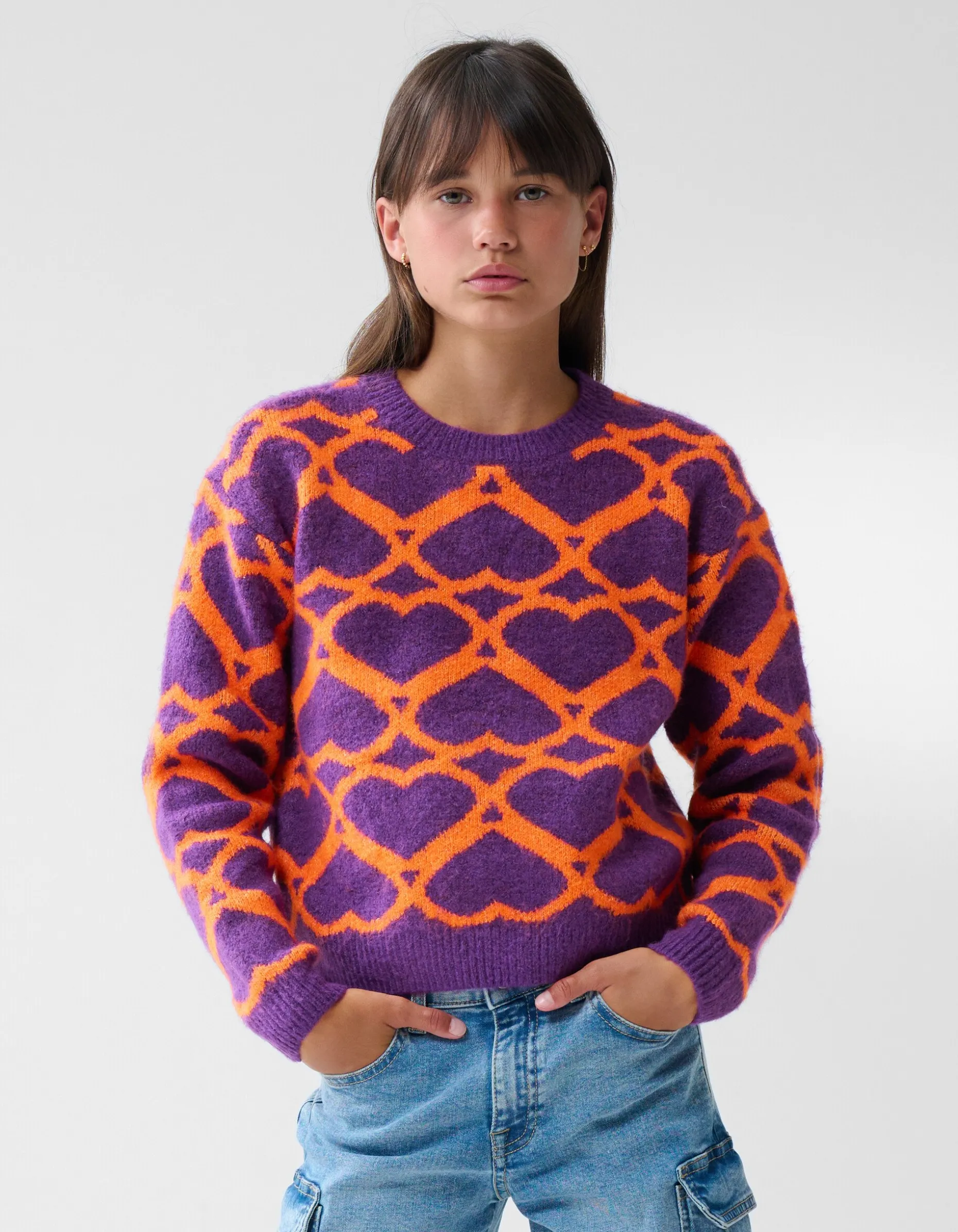 Heart Printed Meisjes Trui Paars By Furmey