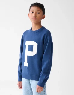 Jacquard Gebreide Trui Donkerblauw