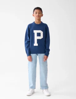 Jacquard Gebreide Trui Donkerblauw