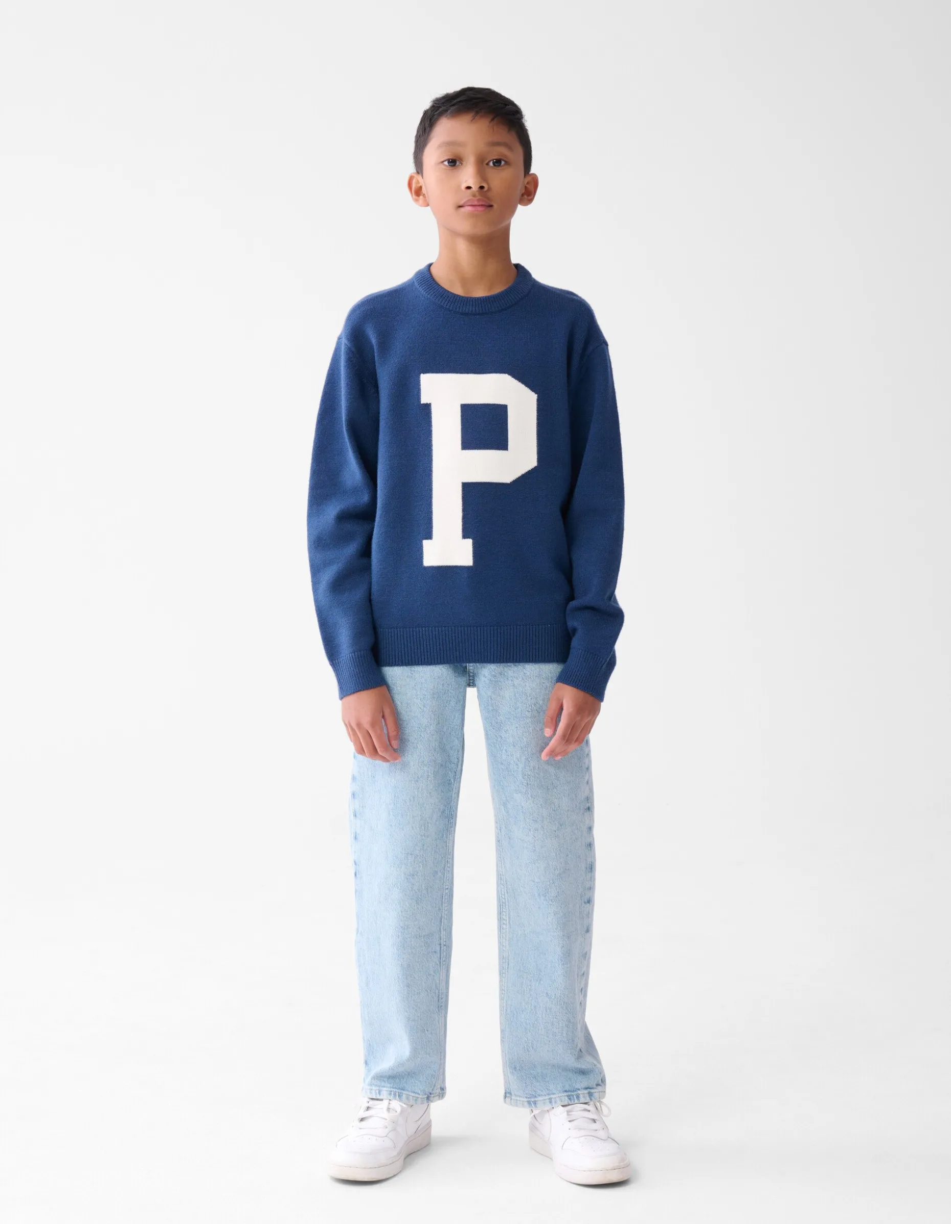 Jacquard Gebreide Trui Donkerblauw