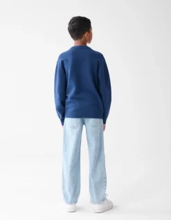 Jacquard Gebreide Trui Donkerblauw