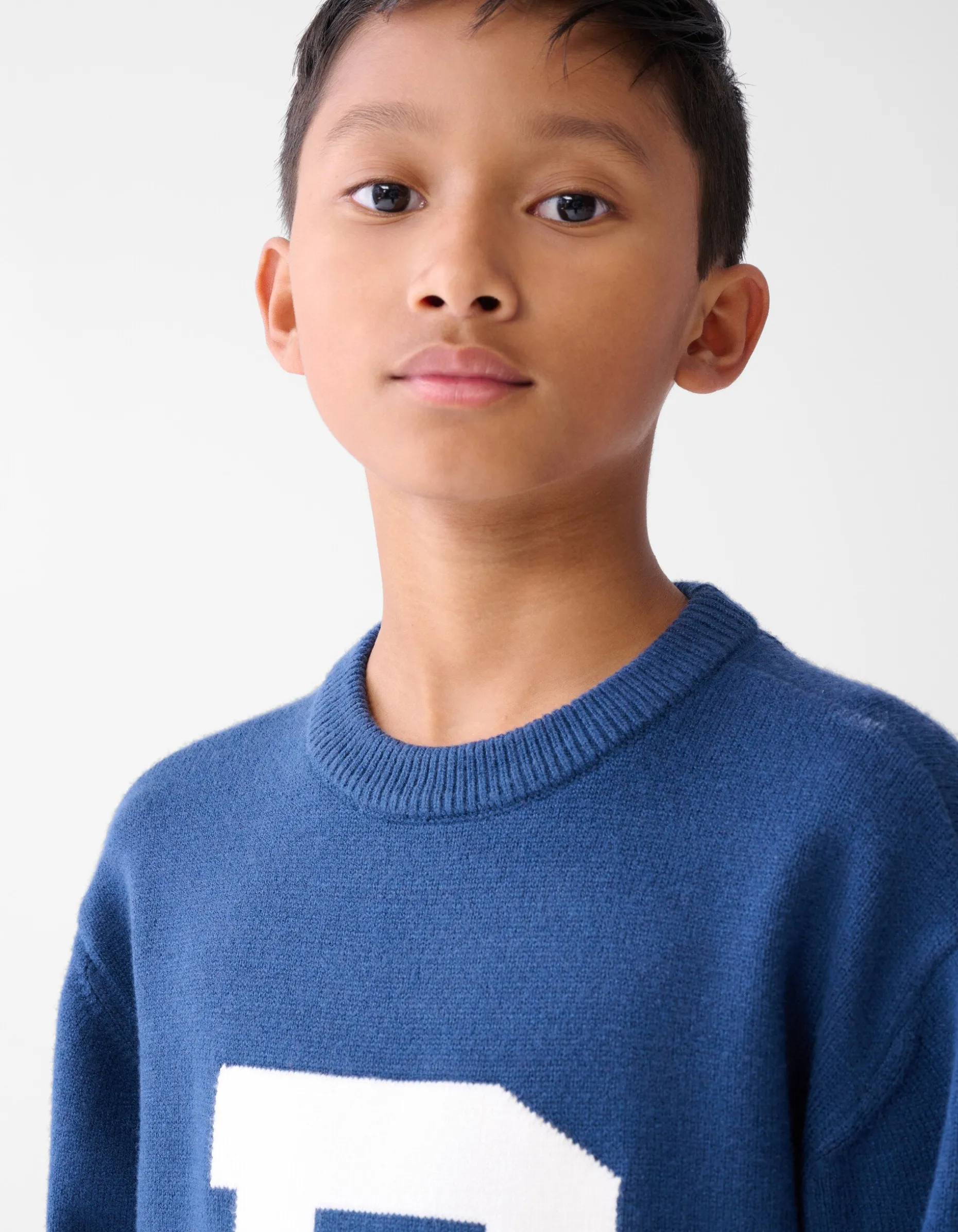 Jacquard Gebreide Trui Donkerblauw