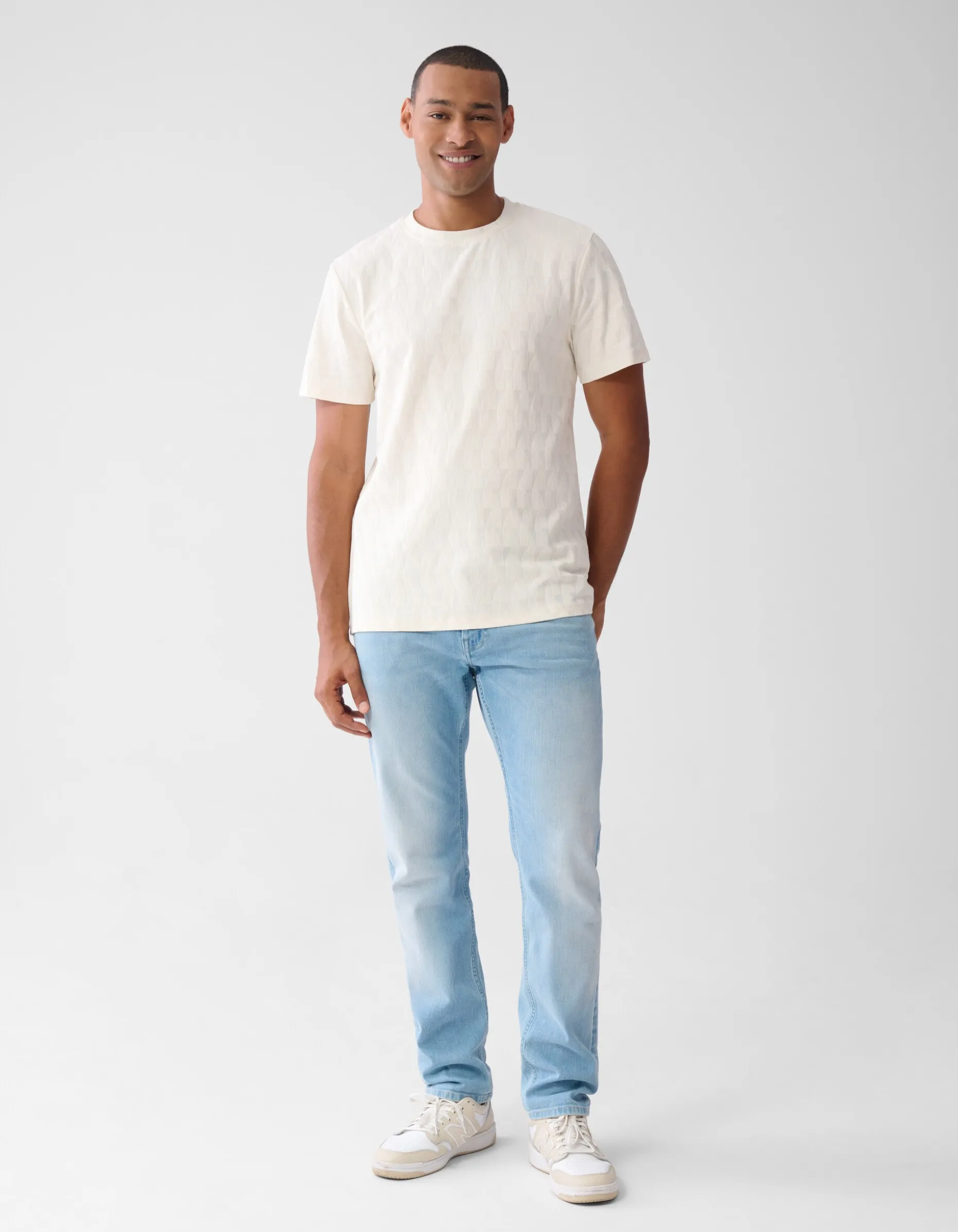 Jacquard T-shirt Gebroken Wit